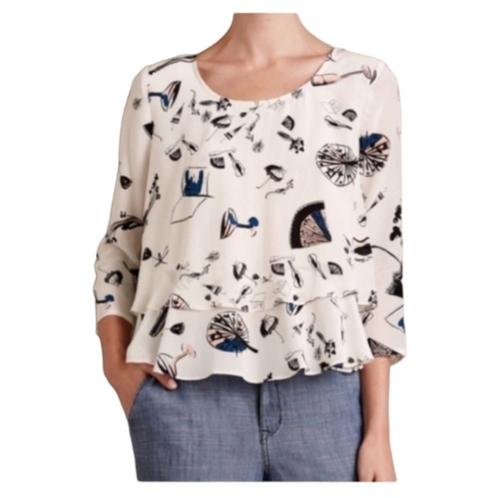 Maeve Anthropologie Womens On The Town Violin Tiered Silk Blouse Size 4